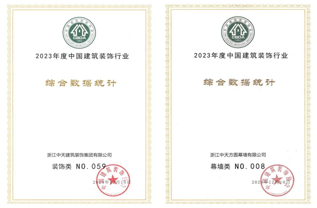 918博天堂装饰集团位列2023年度中国建筑装饰企业百强59位、幕墙百强第8位